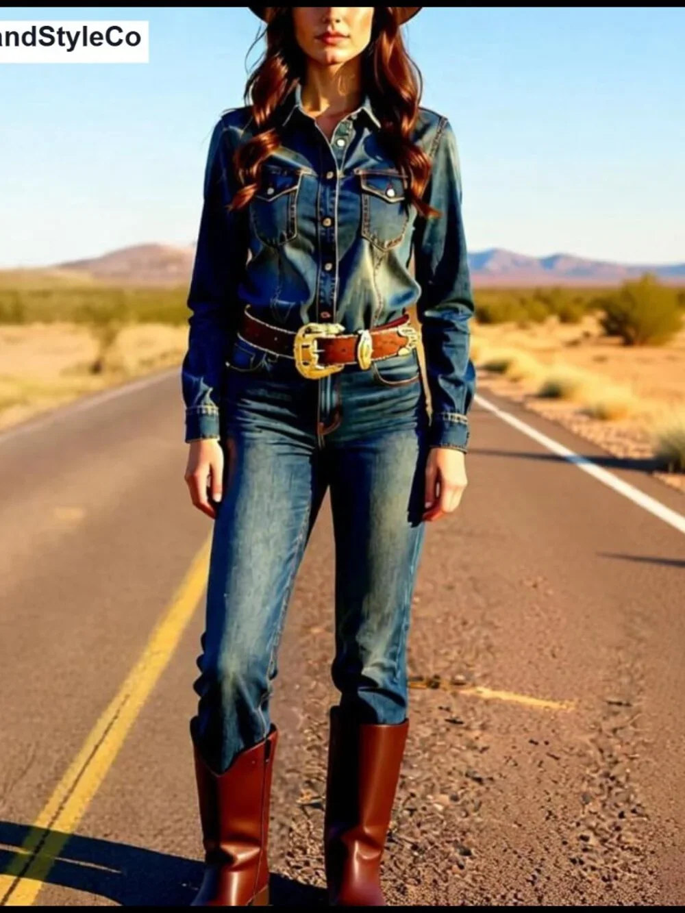 Gold Buckle Faux PU Leather Western Floral Belt